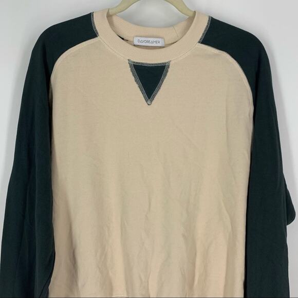 Daydreamer Tan Green Raglan Pullover Sweatshirt Small - Picture 4 of 6